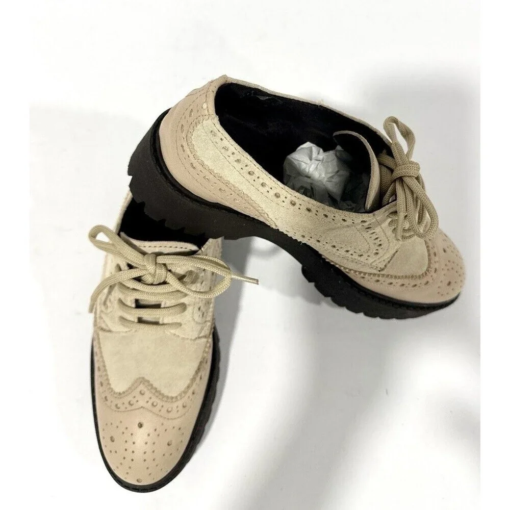 Maeve Anthropologie Womens Oxford Platform Shoes 7 Beige Suede Leather Lug Sole